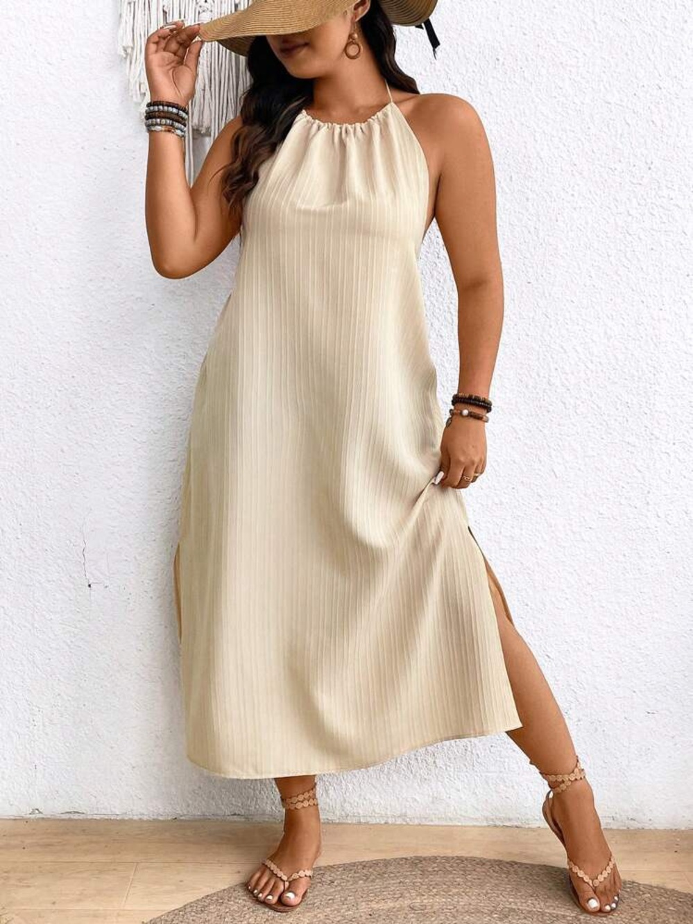 Backless Halter Neck Tie Split Beach Vacation Festival Boho